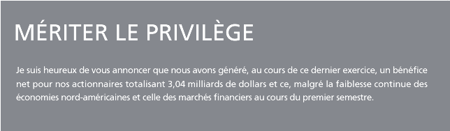 Message du pr&eacute;sident et chef de la direction
