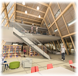 ”The interior space is organized into two main uses, a library and multipurpose space which is  flexible and can be adapted to suit the community’s future needs.”