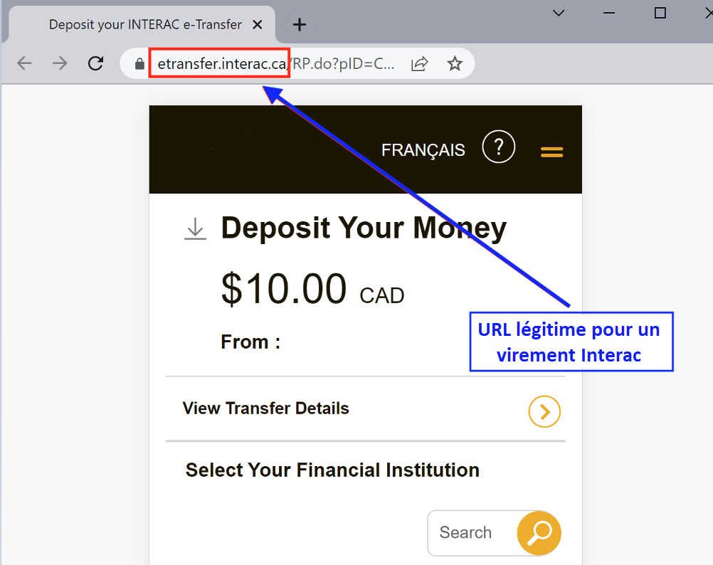 real interac e-transfer URL