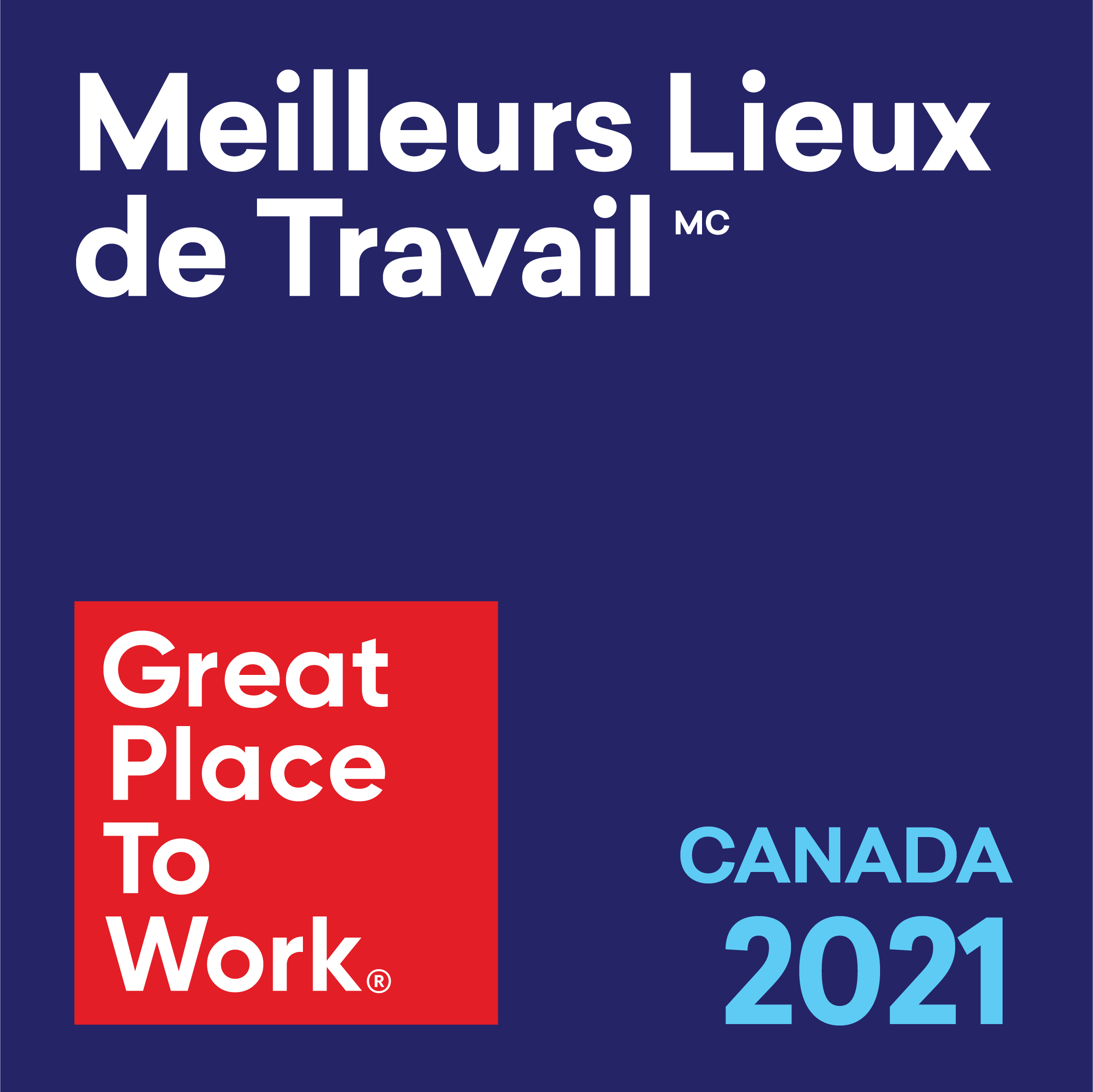 Meilleurs lieux de travail marque de commerce Great Place to Work marque déposée Canada 2020. Logo.