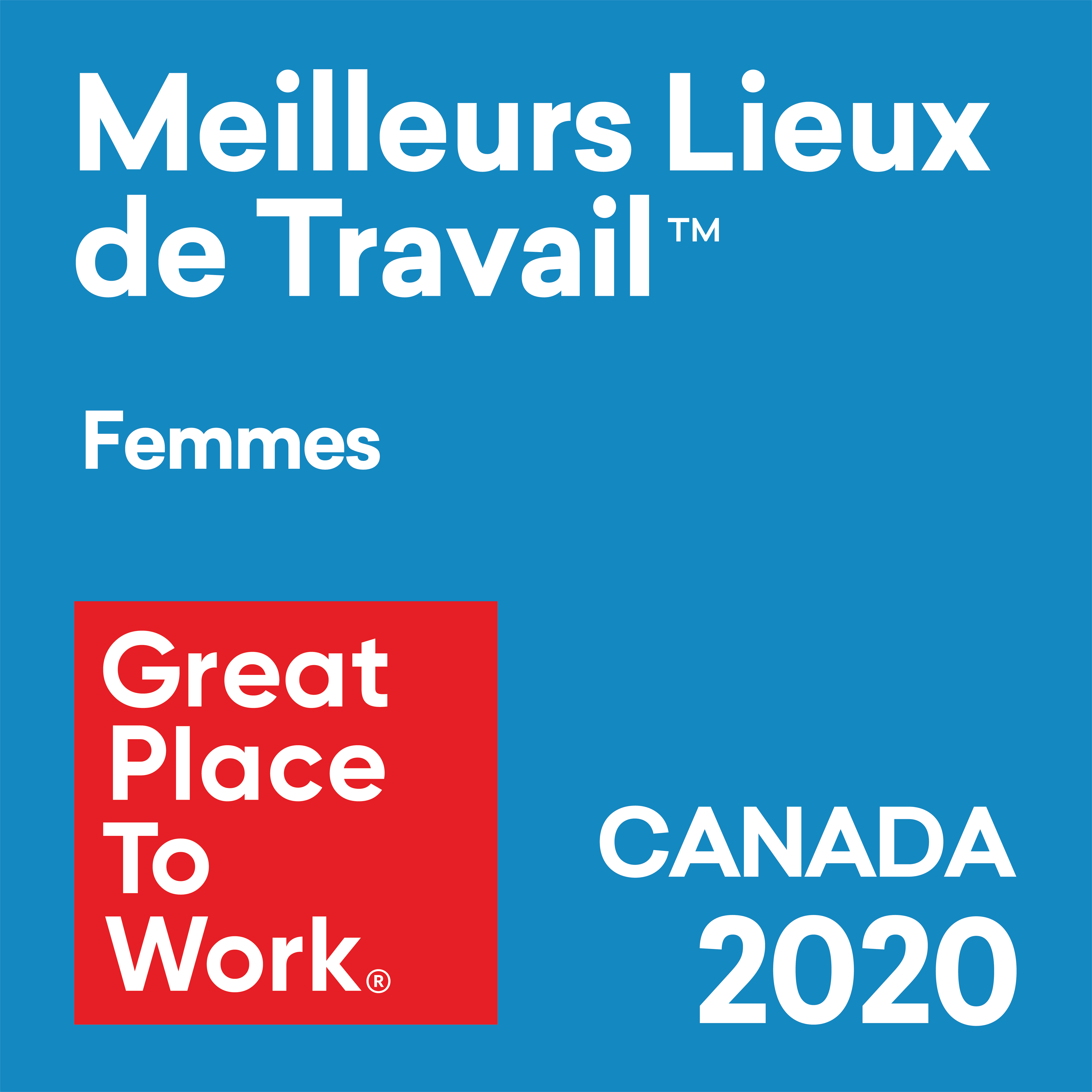 Meilleurs Lieux de Travail marque de commerce Femmes Great Place to Work marque déposée Canada 2020. Logo.