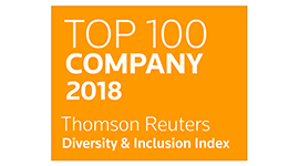 Parmi les 100 meilleures entreprises selon l’indice sur la diversité et l’inclusion Thomson Reuters en 2018. Logo.