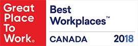 Great Place to Work registered trademark. Best Workplaces trademark Canada 2018. Logo.