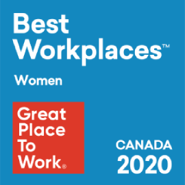 Best Workplaces trademark Women Great Place to Work Registered Trademark Canada 2020. Logo.